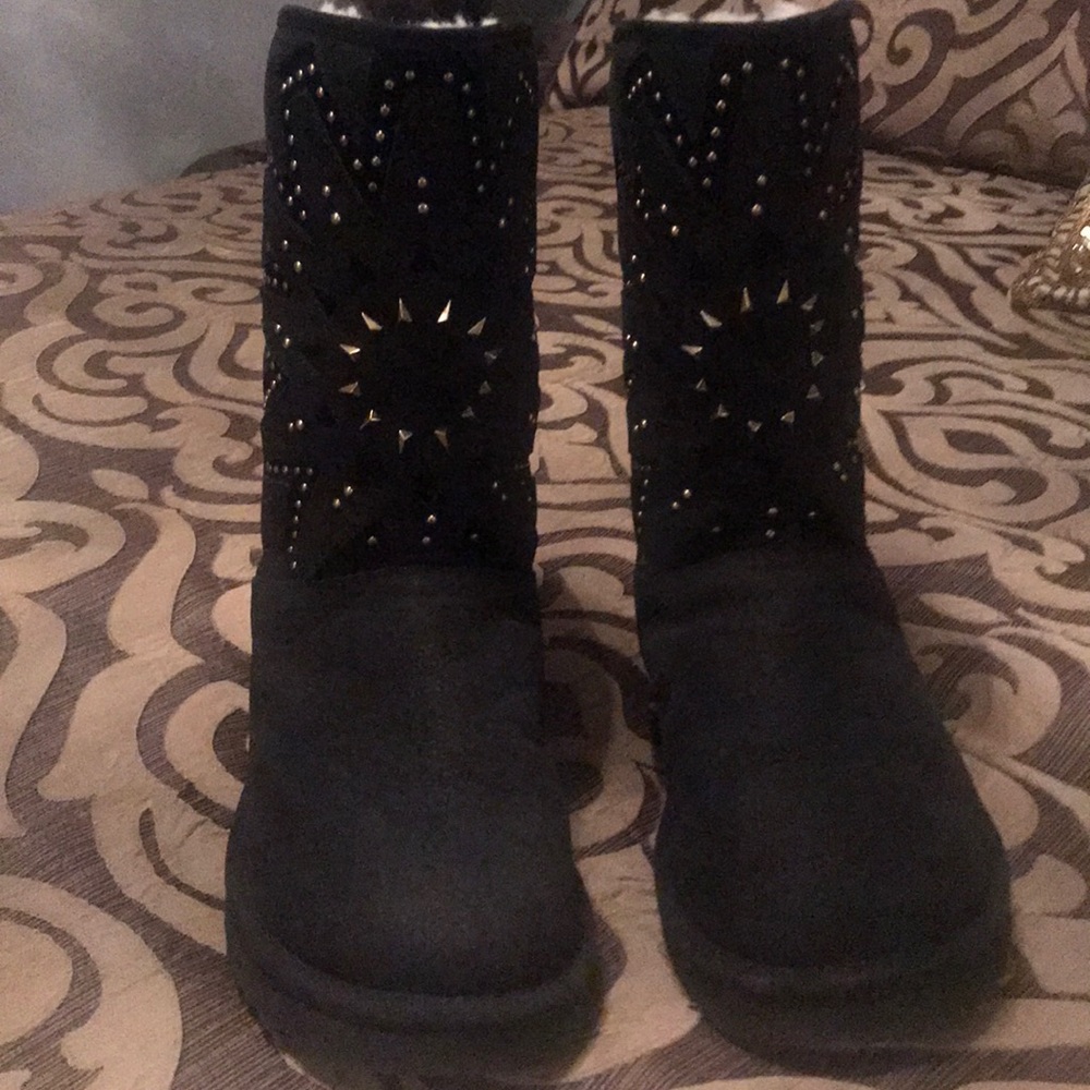 Black UGGS with gold studded designs in front!